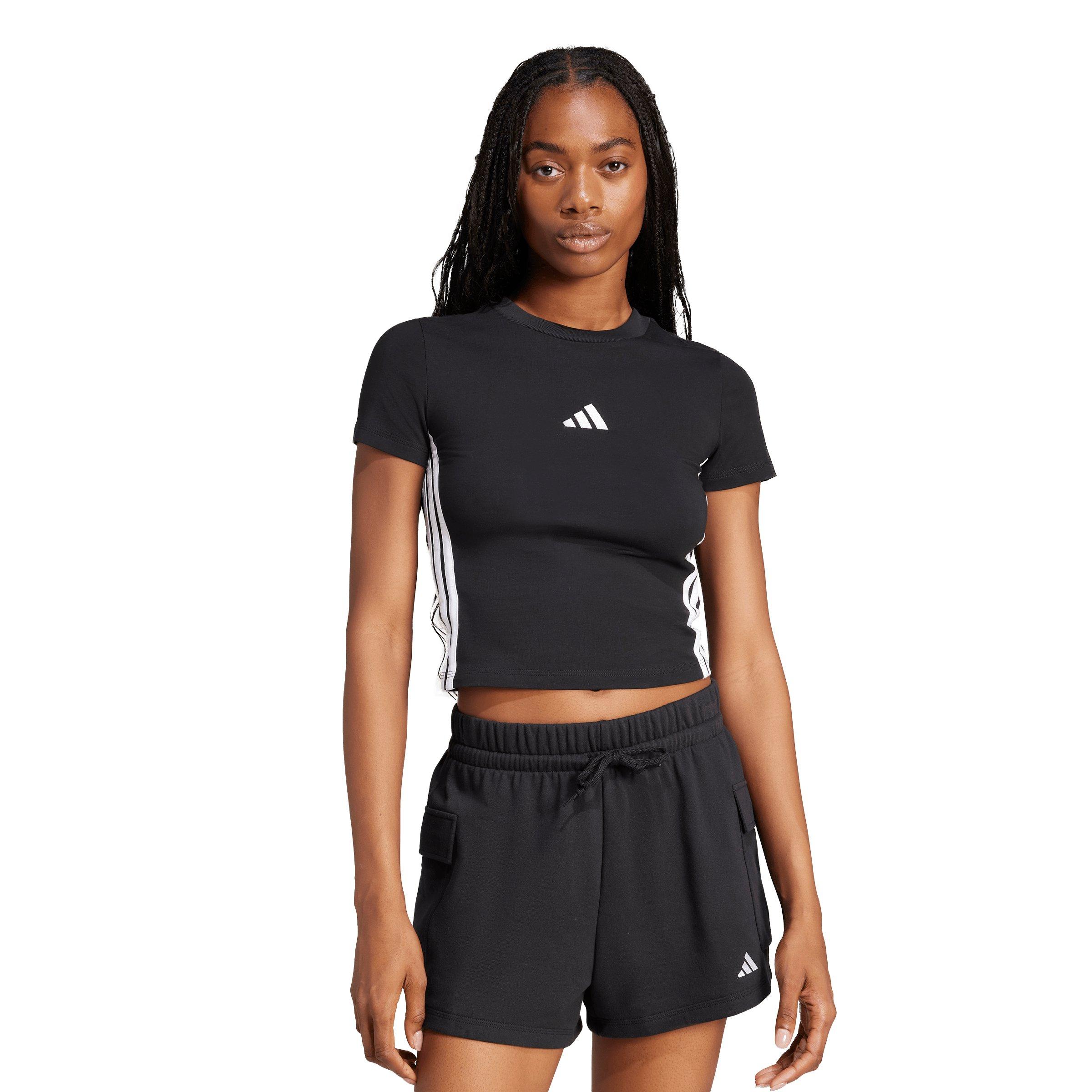 adidas Women's Essentials 3-Stripes Slim Baby T-Shirt - Black - BLACK